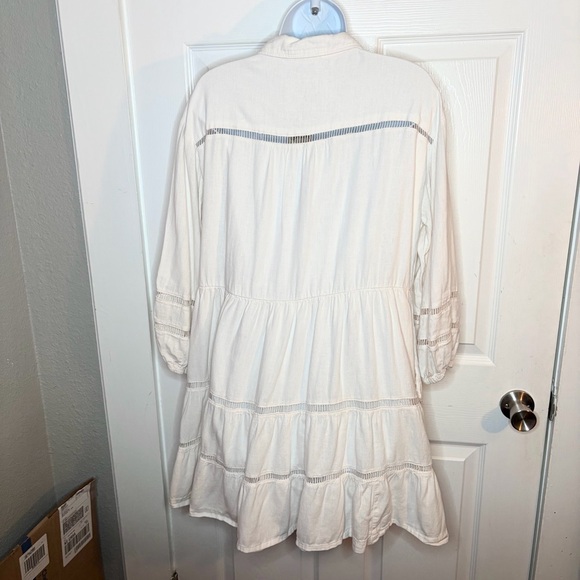 Anthropologie Maeve Bettina Collared Linen Tiered Mini Shirt Dress Ivory White M - Picture 11 of 13